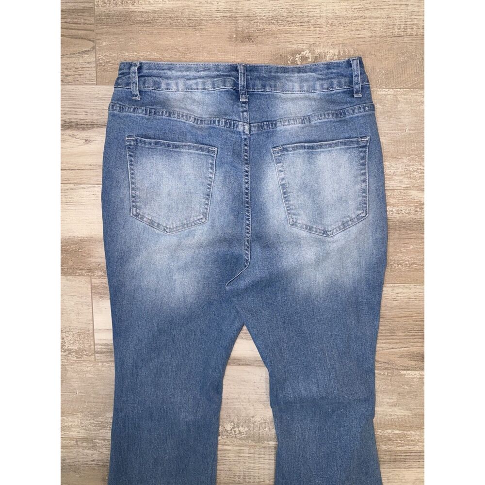 Women's Plus Size 0XL Distressed Flare Jeans Blue Stretch High Rise Denim - Picture 6 of 12